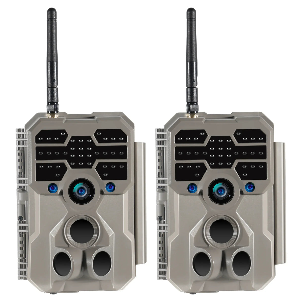 2-Pack set of GardePro A80 4K Wi-Fi trail cameras with antennas.