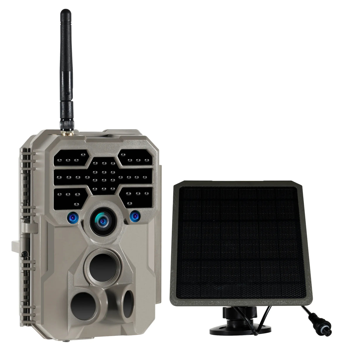 GardePro A80 4K Wi-Fi trail camera kit with external solar panel for continuous power.