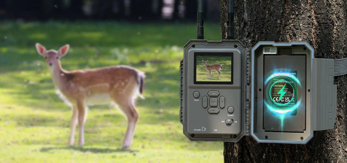 The GardePro E6 2.0 Pro features a large rechargeable lithium battery, saving hundreds of AA batteries over time.