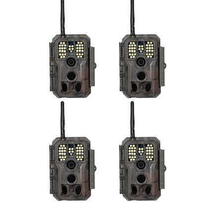 4-Pack bundle of GardePro E8PWF Wi-Fi trail cameras with white flash for color night vision.