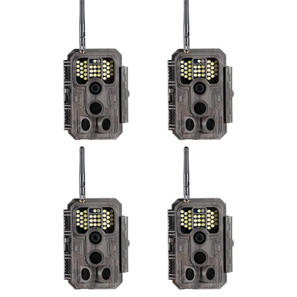 4-Pack bundle of GardePro E9P White Flash Wi-Fi trail cameras for color night vision monitoring.