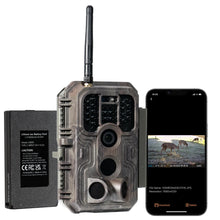 GardePro E9P Wi-Fi trail camera with rechargeable battery pack and smartphone connectivity.
