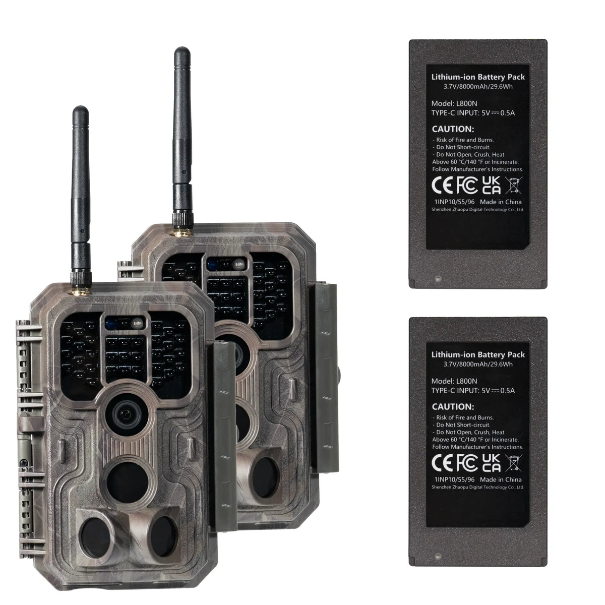 2-Pack GardePro E9P Wi-Fi trail cameras with two rechargeable lithium battery packs included.