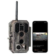 GardePro E9 Wi-Fi trail camera connecting to smartphone app for video playback.