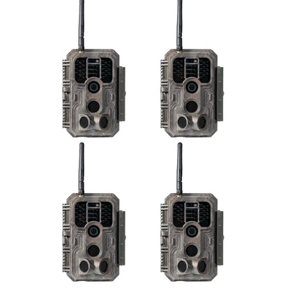 4-Pack bundle of GardePro E9 Wi-Fi trail cameras with external antennas.
