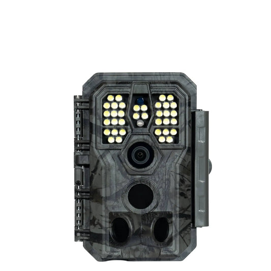 Front view of GardePro A5 trail camera with white flash LEDs for color night photos.