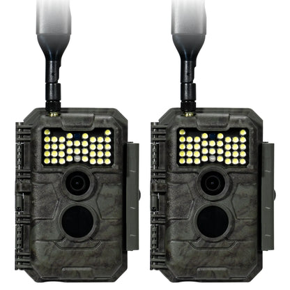 2-Pack GardePro X20WF cellular trail cameras with white flash LEDs for color night vision.