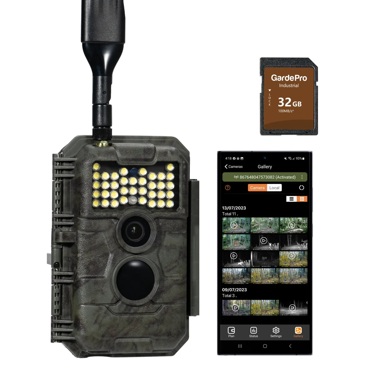 GardePro X20WF cellular trail camera bundle including a 32GB industrial SD card for high-capacity storage