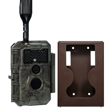 GardePro X20 cellular trail camera paired with a protective security box for anti-theft and rugged outdoor use