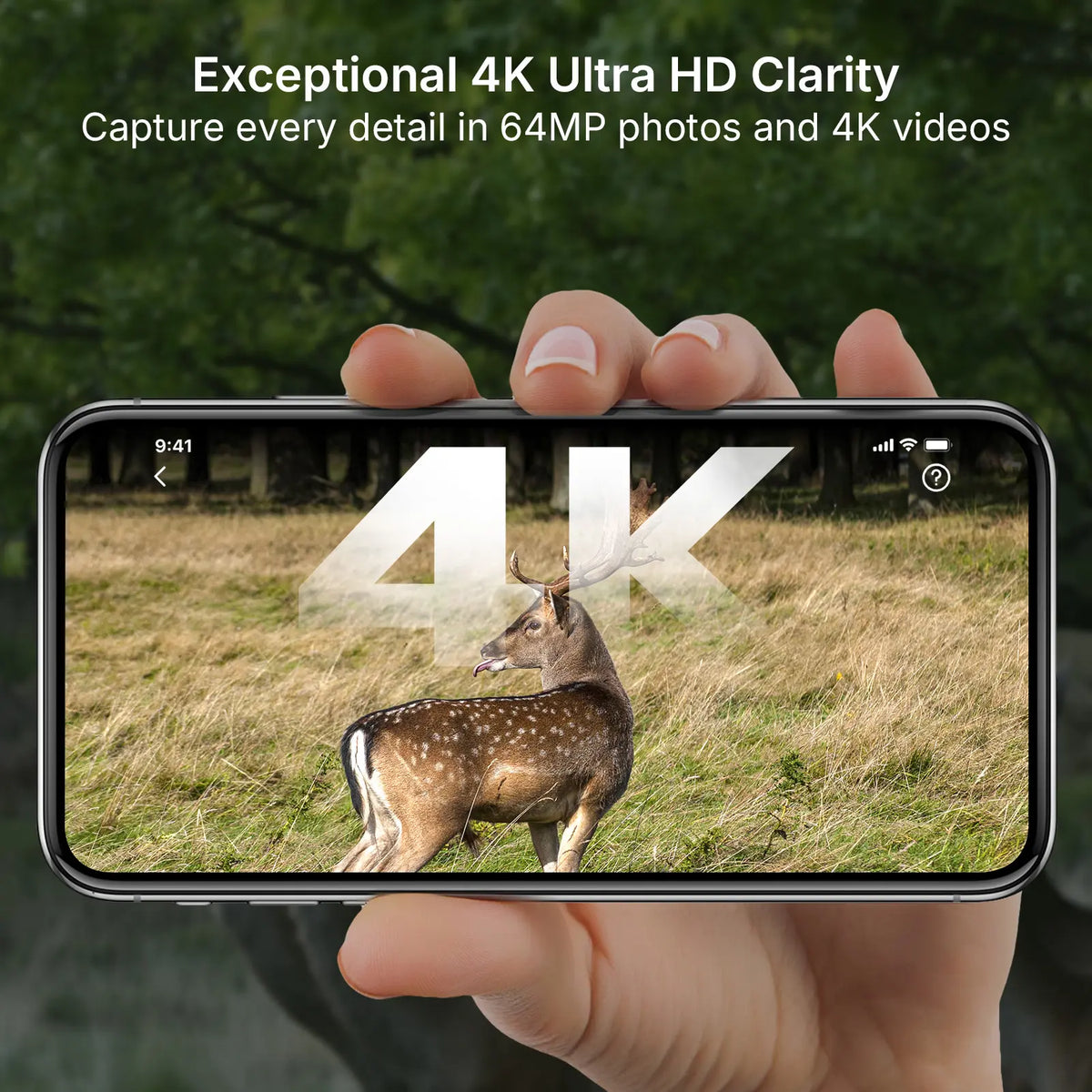 4K Ultra HD footage of a deer captured by GardePro E5 2.0 non-cellular trail camera, displayed on a smartphone
