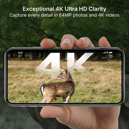 4K Ultra HD footage of a deer captured by GardePro E5 2.0 non-cellular trail camera, displayed on a smartphone