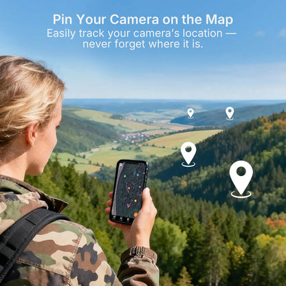 Pin Your Camera on the Map: Use your phone to track the GardePro E6 2.0 Pro WiFi Trail Camera’s location easily, so you’ll never lose it in outdoor settings.