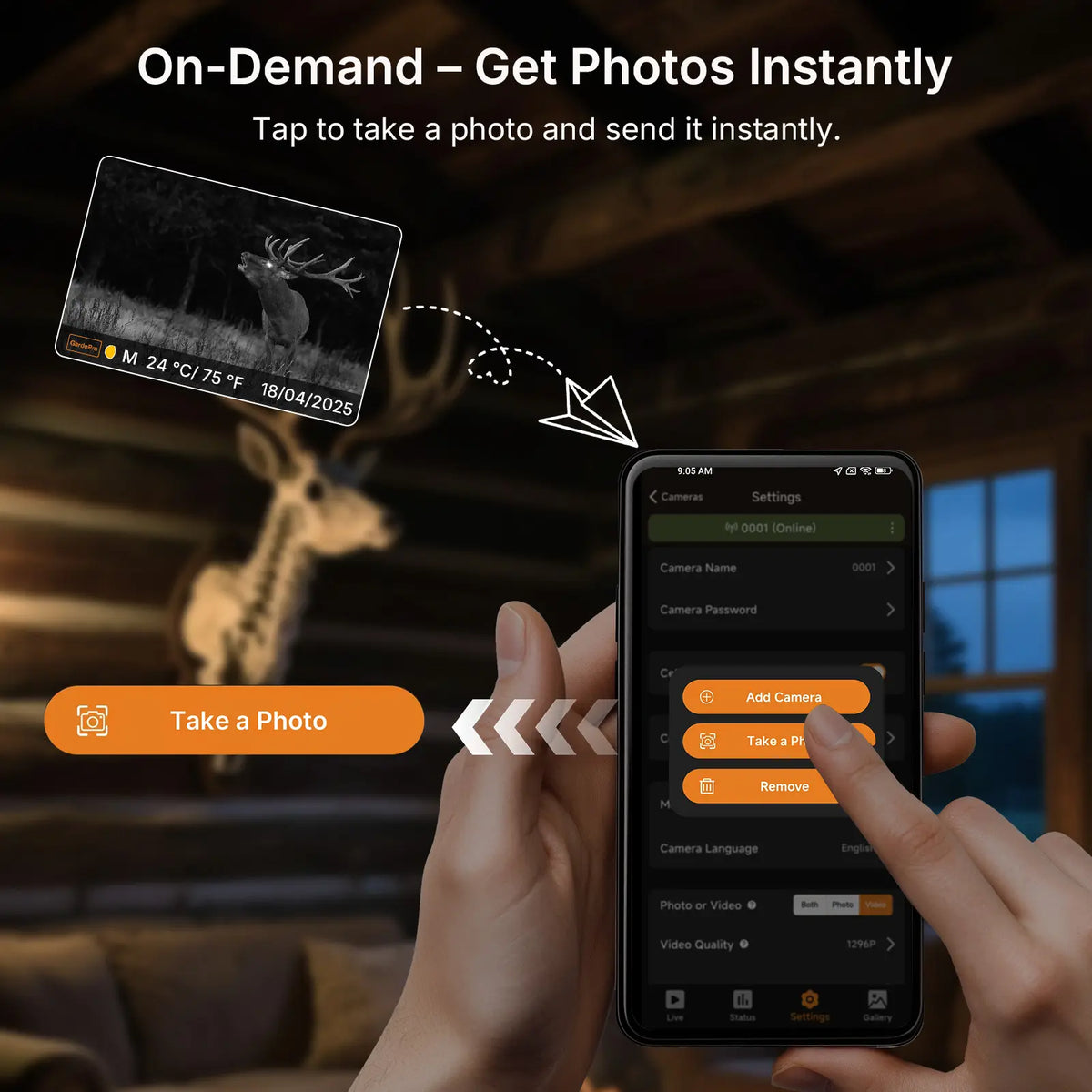 GardePro X66 cellular trail camera enabling instant photo and video capture via mobile app, with on-demand image transmission directly to the user's phone.
