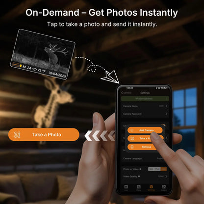 GardePro X66 cellular trail camera enabling instant photo and video capture via mobile app, with on-demand image transmission directly to the user's phone.