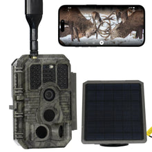 GardePro X60P Live Max Wi-Fi trail camera bundle with solar panel and built-in 32GB SD card.